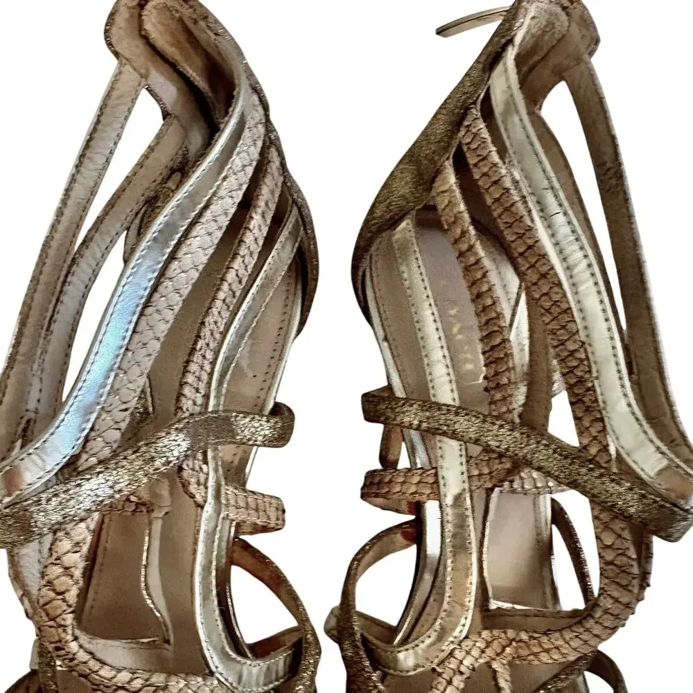 COACH Lancaster Metallic Leather Strappy Cage Gladiator Heel Sandals Luxury 9